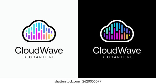 Cloud shape sound wave vector logo design with modern, simple, clean and abstract style. Icon for business, sound, entertainment and personal branding.