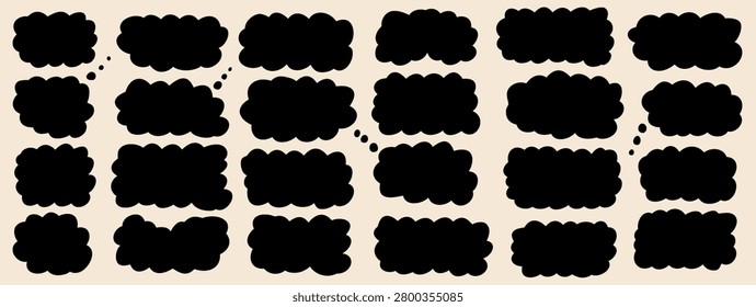 Cloud shape speech bubble and fluffy frame with label scallop stickers set. Promo badge silhouette in flat simple shapes. Cutouts with wavy edges element. Border cloud vector fluffy label for promo.