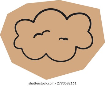 Cloud shape with two bird silhouettes on kraft paper cutout, rough edge and bold line. Symbol of nature, travel, wander, serenity, and camping journal theme. Cartoon vector illustration.