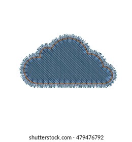 Cloud Shape Vector Photo Realistic Torn Denim Patch Isolated On White