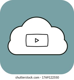 Cloud shape with video player on green background, vector illustration