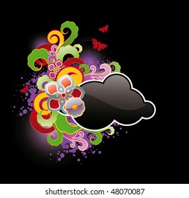 cloud shaped flossy frame decorated with floral ornament