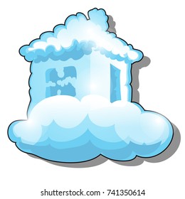 Cloud shaped house isolated on white background. Vector cartoon close-up illustration.