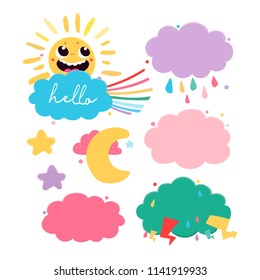 Cloud shaped speech bubbles. Colored vector set. All elements are isolated