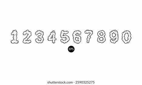 Cloud shaped vector numbers with a hand drawn style, perfect for creative typography, children's designs, weather themes, and playful compositions