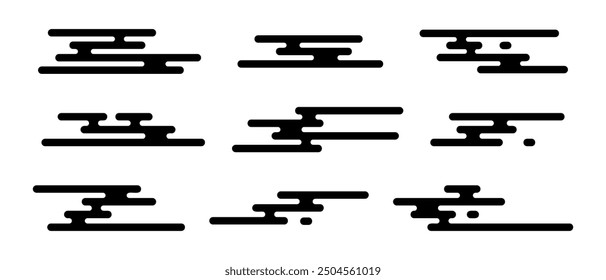 Cloud shapes in Asian oriental style. Traditional Japanese, Korean or Chinese ornaments. Simple abstract wind forms isolated on white background. Vector graphic illustration.