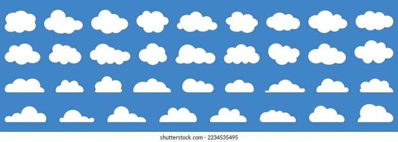 Cloud shapes. Clouds pack in flat style for design element in white without shadow.