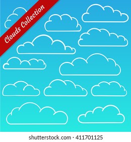 Cloud shapes collection. Cartoon Cloud contours set. 