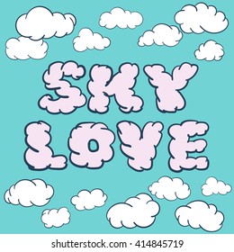 Cloud shapes collection. Cartoon cloud of text sky love