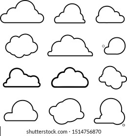 Cloud shapes line icon set isolated