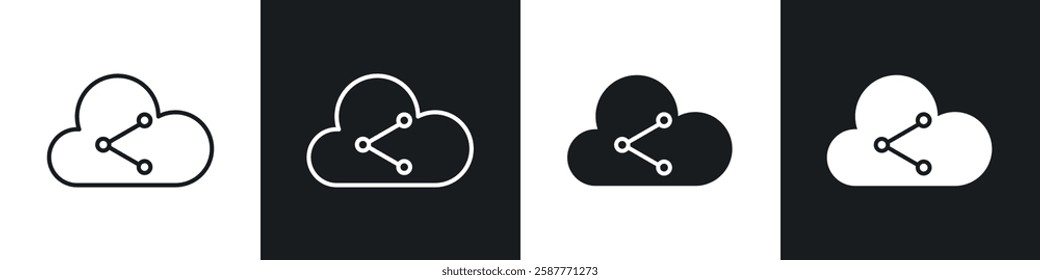 Cloud share icon set black and white colors. Graphic Vector icons pack