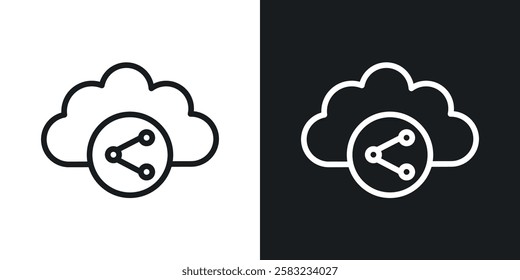 Cloud share icons in black and white liner strokes for web design.