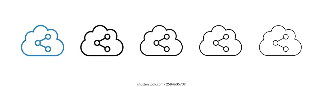 Cloud share icons in five different stroke sizes