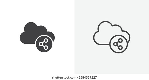 Cloud share icons vectors illustrations in black fill and liner versions