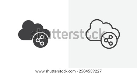 Cloud share icons vectors illustrations in black fill and liner versions