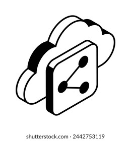Cloud Share, ein isometrisches Symbol für Cloud-Sharing im trendigen Stil