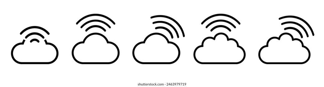 Cloud share set icon, wifi logo zone in cloud