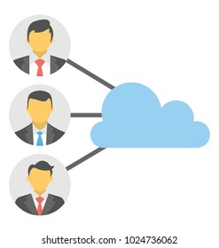 A cloud shared with multiple clients, flat design icon