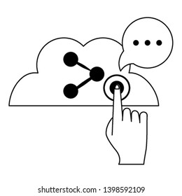 cloud and sharing and power bottom in black and white