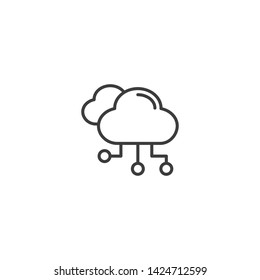 Cloud Sharing Vector Illustration, outline sign