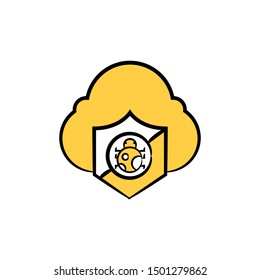 cloud and shield with bug protection for internet security concept icon
