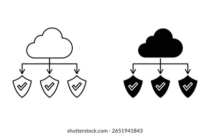 cloud with shield and checkmark, illustration of data security icon vector