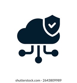 Cloud, shield. Concept of personal data protection. Vector linear icon isolated on white background.