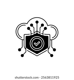 Cloud Shield Glyph Icon. linear style sign for mobile concept and web design. Outline vector icon.