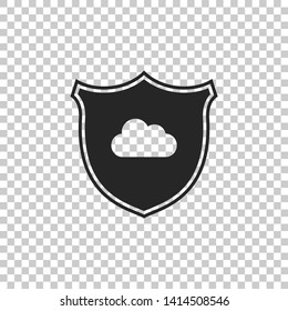 Cloud and shield icon isolated on transparent background. Cloud storage data protection. Security, safety, protection, privacy concept. Cloud computing. Flat design. Vector Illustration