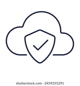 Cloud shield icon. Cloud Security line symbol for web and mobile. Simple design. Linear logo on white background. Editable vector stroke. Pixel Perfect.