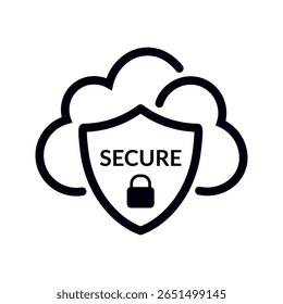 Cloud shield with padlock and secure text security