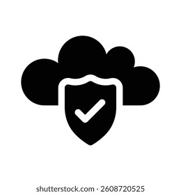 A cloud with a shield, representing secure cloud services