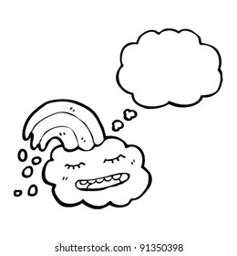 caricatura de arcoiris con disparos en la nube