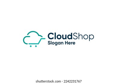 Cloud shop line art logo design