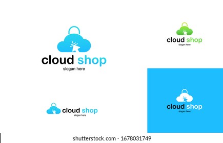 Cloud-Shop-Logo Vorlage Design,Icon-Cloud und Cursor-Pfeil,Online-Firmenlogo.Vektorillustration-Wolke einzeln auf weißem Hintergrund