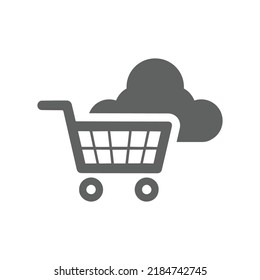 Cloud shopping, basket, hosting icon. Gray vector graphics.