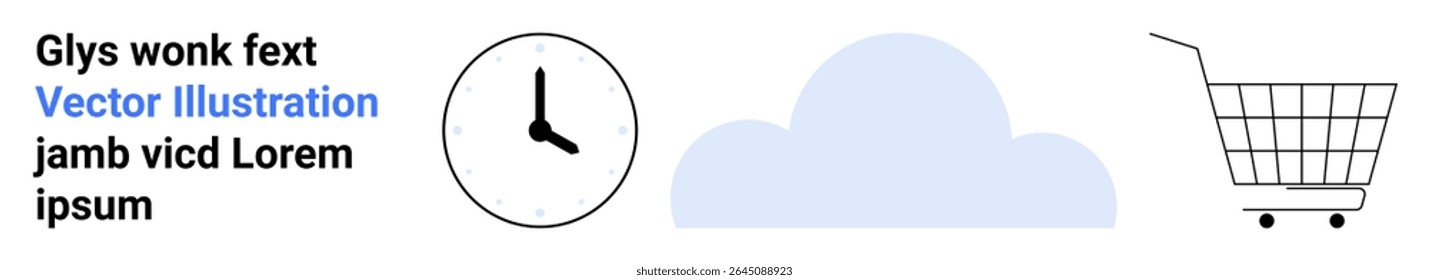 Cloud with a shopping cart and clock symbolizing storage, time management, and e-commerce. Ideal for technology, time efficiency, online shopping, digital marketing, cloud services, productivity