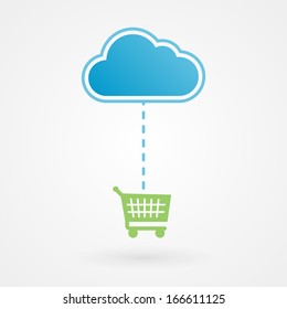 Cloud and shopping cart. Online shopping. Vector illustration, flat design