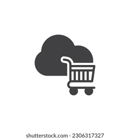 Icono vectorial de la nube y el carro de la compra. signo plano relleno para concepto móvil y diseño web. Icono de glifo de compras en línea. Símbolo, ilustración del logotipo. Gráficos vectoriales