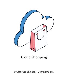 Icono de estilo isométrico de Cloud Shopping. Símbolo sobre fondo blanco EPS 10 Archivo 