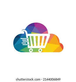 Diseño del logotipo de compras en la nube. Plantilla de logotipo de la tienda virtual de vectores