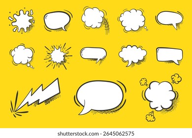 Cloud shouting with halftone explosion pattern pow comic talking thinking illustration cartoon splash humor blank speech drawing icon communication wow bang lightning revival

