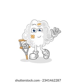 the cloud sick with limping stick. cartoon mascot vector