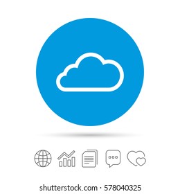 Cloud sign icon. Data storage symbol. Copy files, chat speech bubble and chart web icons. Vector