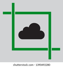 Cloud sign illustration. Black icon inside green crop tool at light gray background