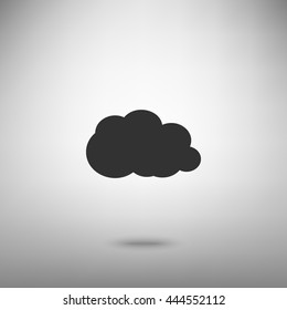 Cloud sign illustration. Dark gray icon with shadow on floor.