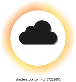 Cloud sign illustration. Dark icon with shadow on the glowing circle button. Illustration.