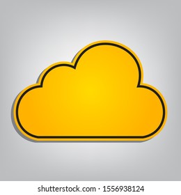 Cloud sign illustration. Flat orange icon with overlapping linear black icon with gray shadow at whitish background. Illustration.