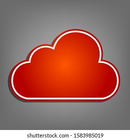 Cloud sign illustration. Flat red icon with linear white icon with gray shadow at grayish background. Illustration.