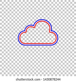 Cloud sign illustration. Red, white and contour icon at transparent background. Illustration.